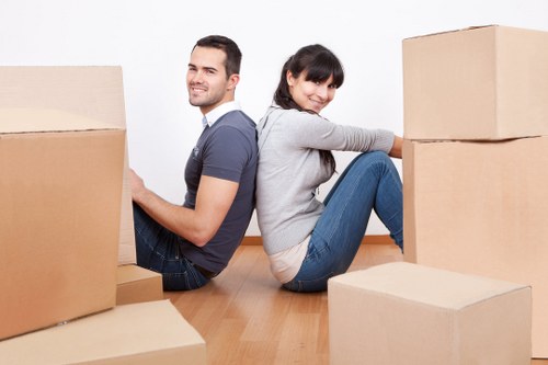 Packed moving boxes and furniture ready for Ratcliff removals